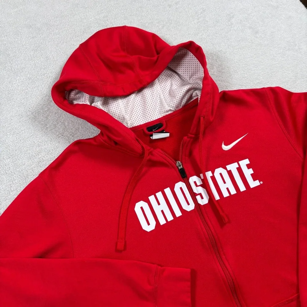 Nike Hoodie Mens Large Red Ohio State Buckeyes Therma Fit NCAA Lined‎ Full Zip